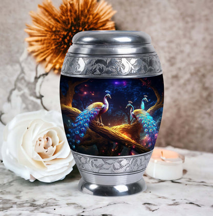 Peacock Memorial Urn, aluminium-made, weighs 3.3 pounds
