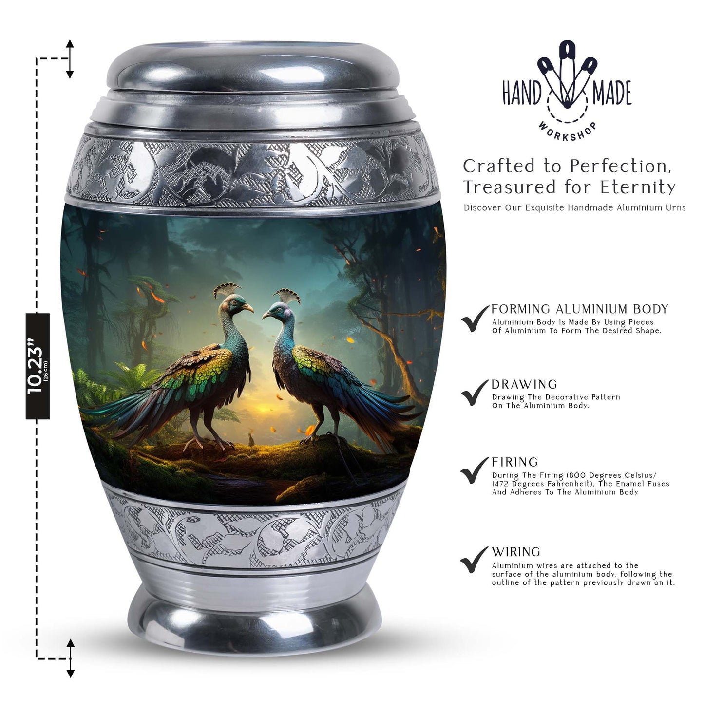 Peacock Urn for Human Ashes with Personalization Options