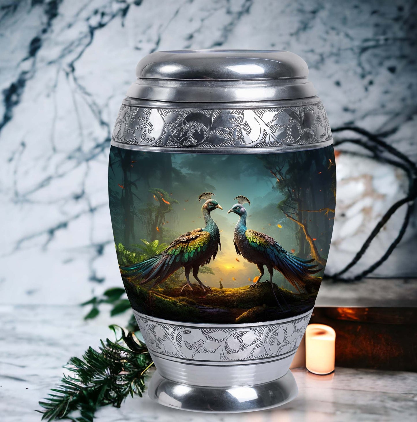 Peacock Urn for Human Ashes with Personalization Options