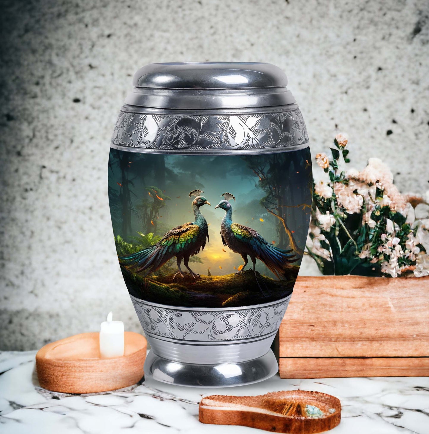 Peacock Urn for Human Ashes with Personalization Options