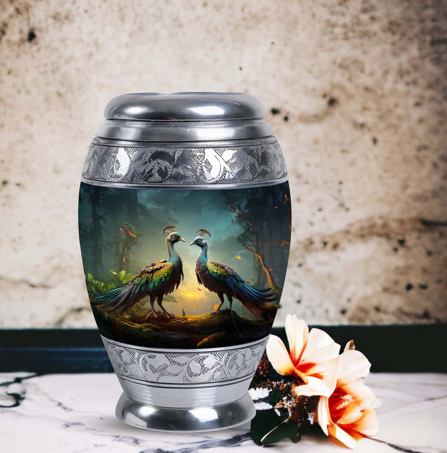 Peacock Urn for Human Ashes with Personalization Options
