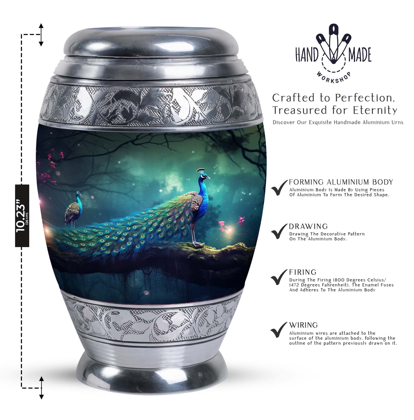 Classic large Peacock Urn for cremation.