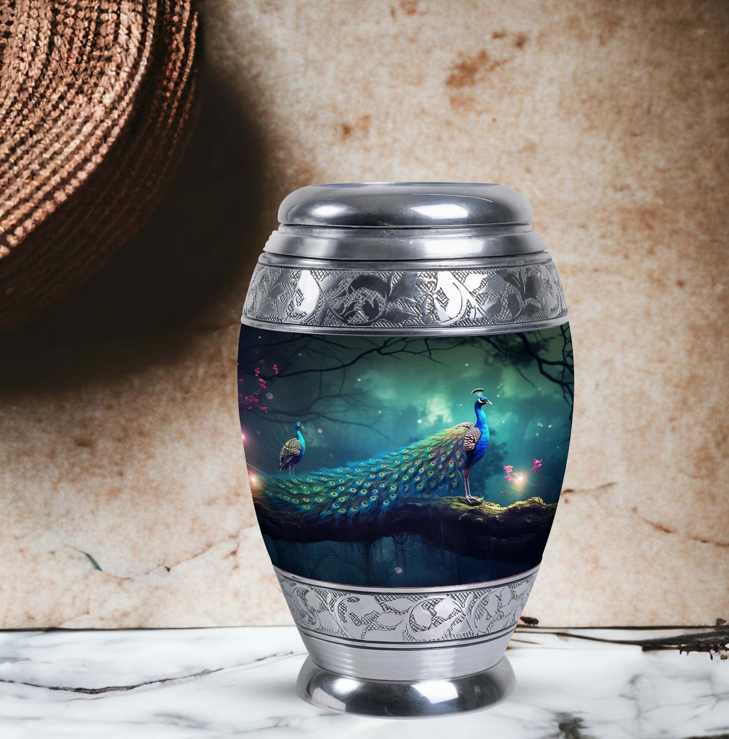 Classic large Peacock Urn for cremation.