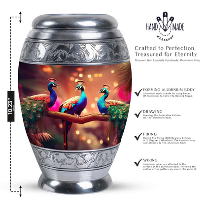 Large Classic Peacock cremation urn made of aluminium