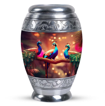 Large Classic Peacock cremation urn made of aluminium