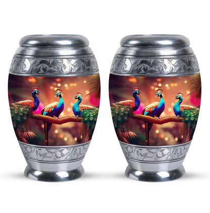Large Classic Peacock cremation urn made of aluminium