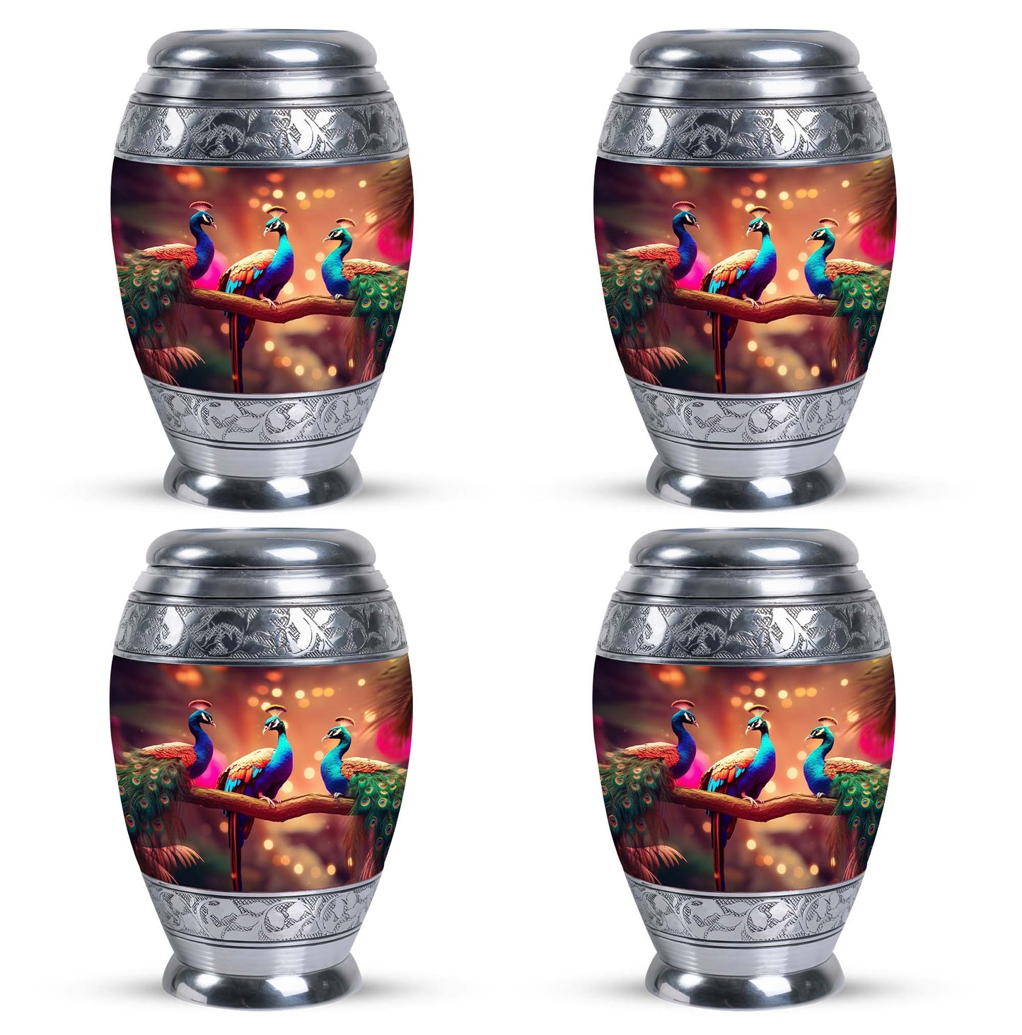 Large Classic Peacock cremation urn made of aluminium