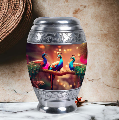 Large Classic Peacock cremation urn made of aluminium