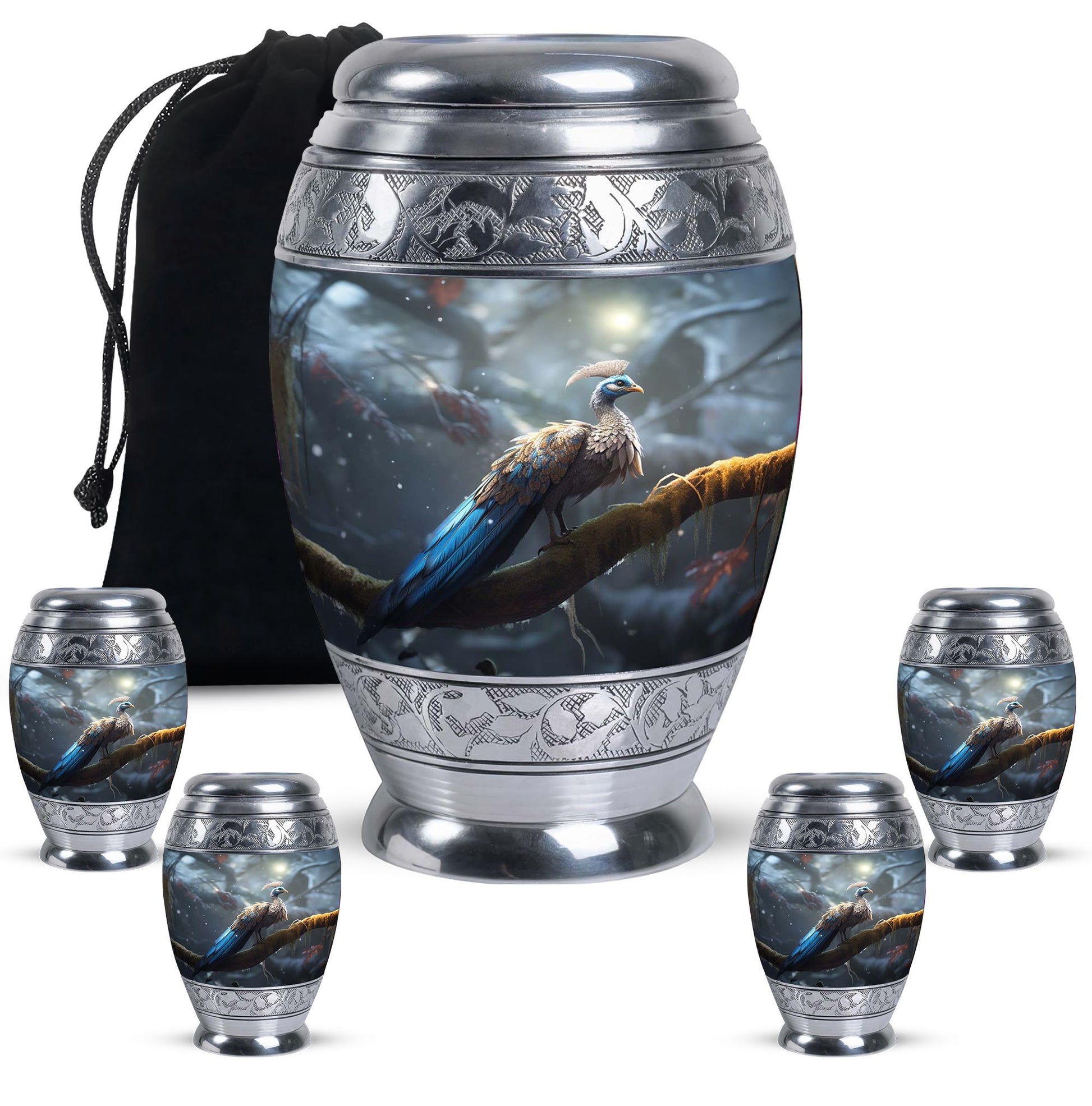 Beautiful Blue Peacock Urn - Elegant Decor Memorial Urns For Ashes