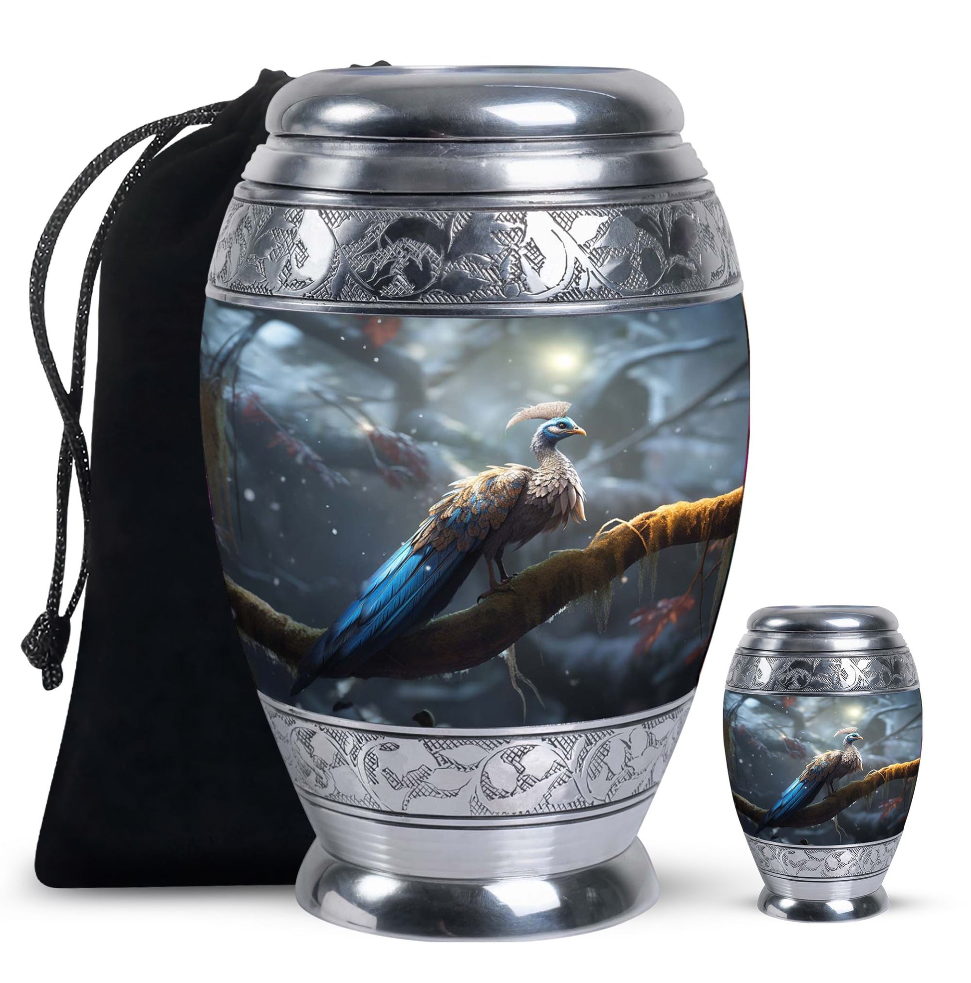 Beautiful Blue Peacock Urn - Elegant Decor Memorial Urns For Ashes