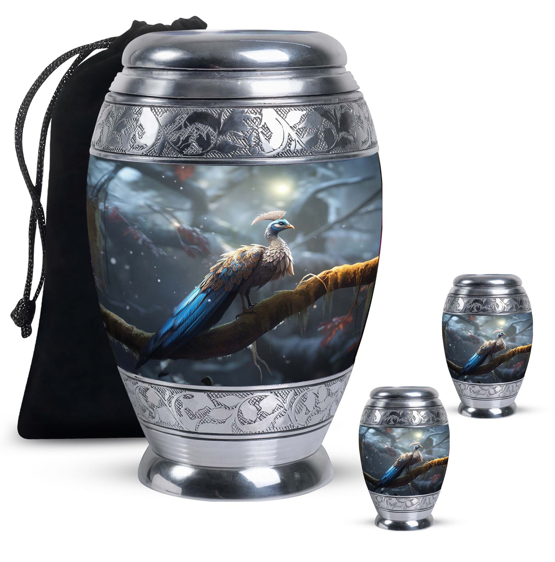 Beautiful Blue Peacock Urn - Elegant Decor Memorial Urns For Ashes