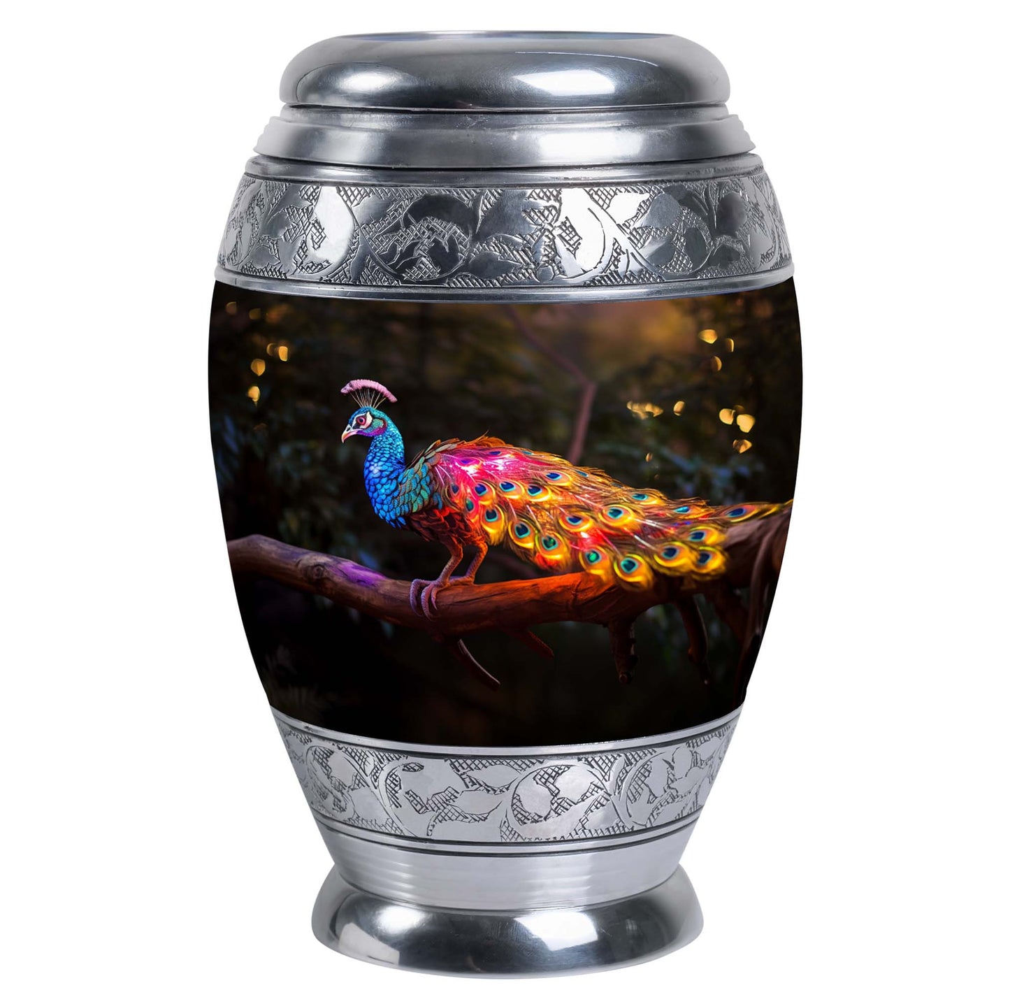 Classic Peacock Urn for ashes, Large Aluminium Memorial Urn