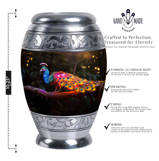 Classic Peacock Urn for ashes, Large Aluminium Memorial Urn