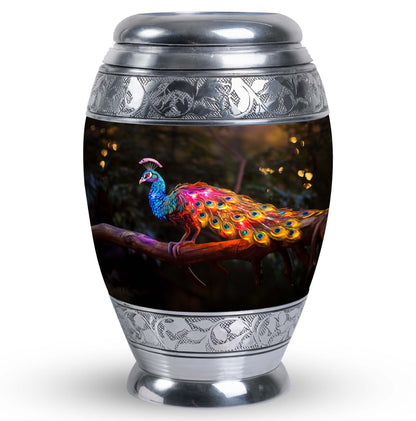 Classic Peacock Urn for ashes, Large Aluminium Memorial Urn