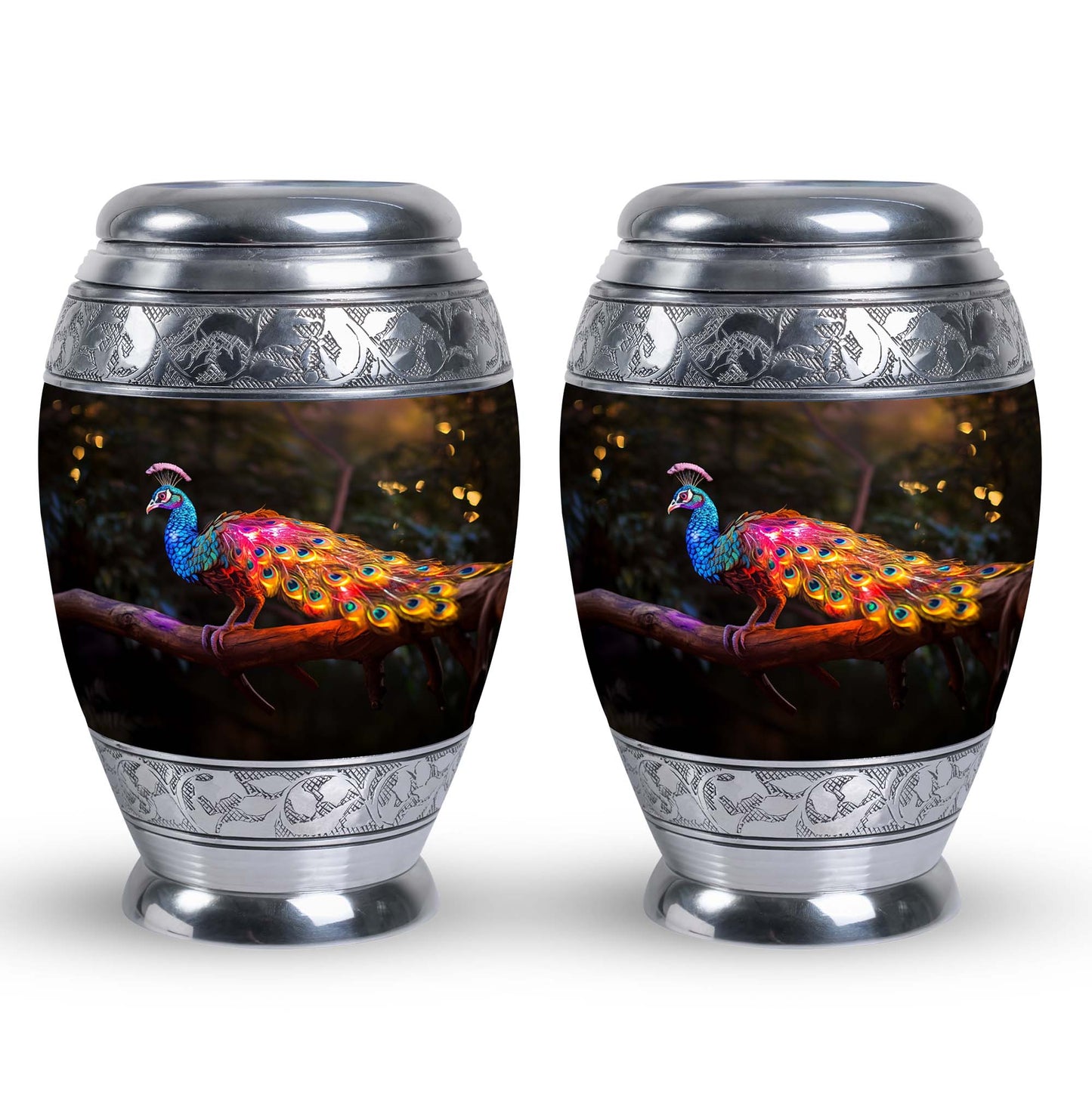 Classic Peacock Urn for ashes, Large Aluminium Memorial Urn