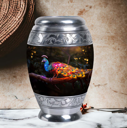 Classic Peacock Urn for ashes, Large Aluminium Memorial Urn
