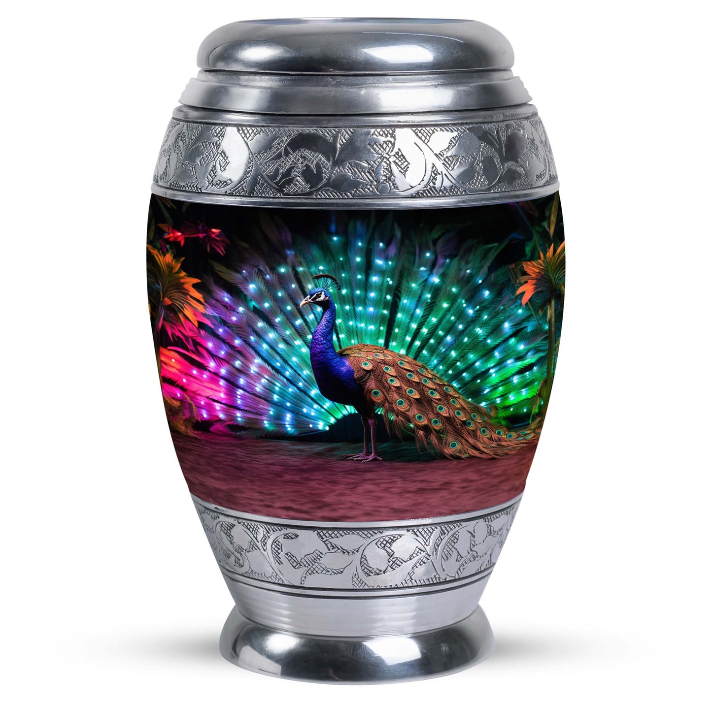 Classic 3-inch Peacock Cremation Urn, large aluminium urn