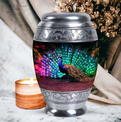 Classic 3-inch Peacock Cremation Urn, large aluminium urn