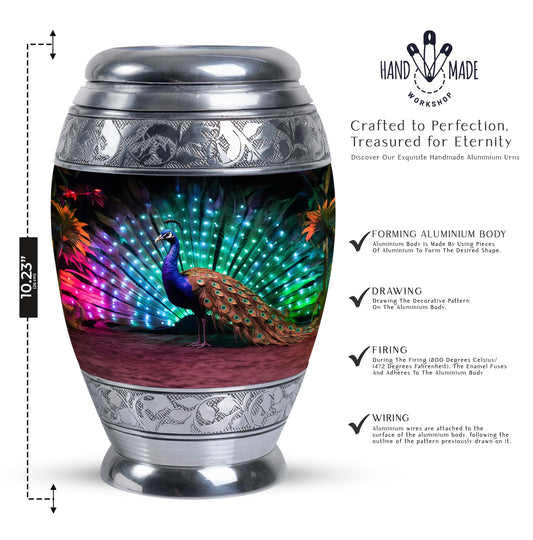 Classic 3-inch Peacock Cremation Urn, large aluminium urn