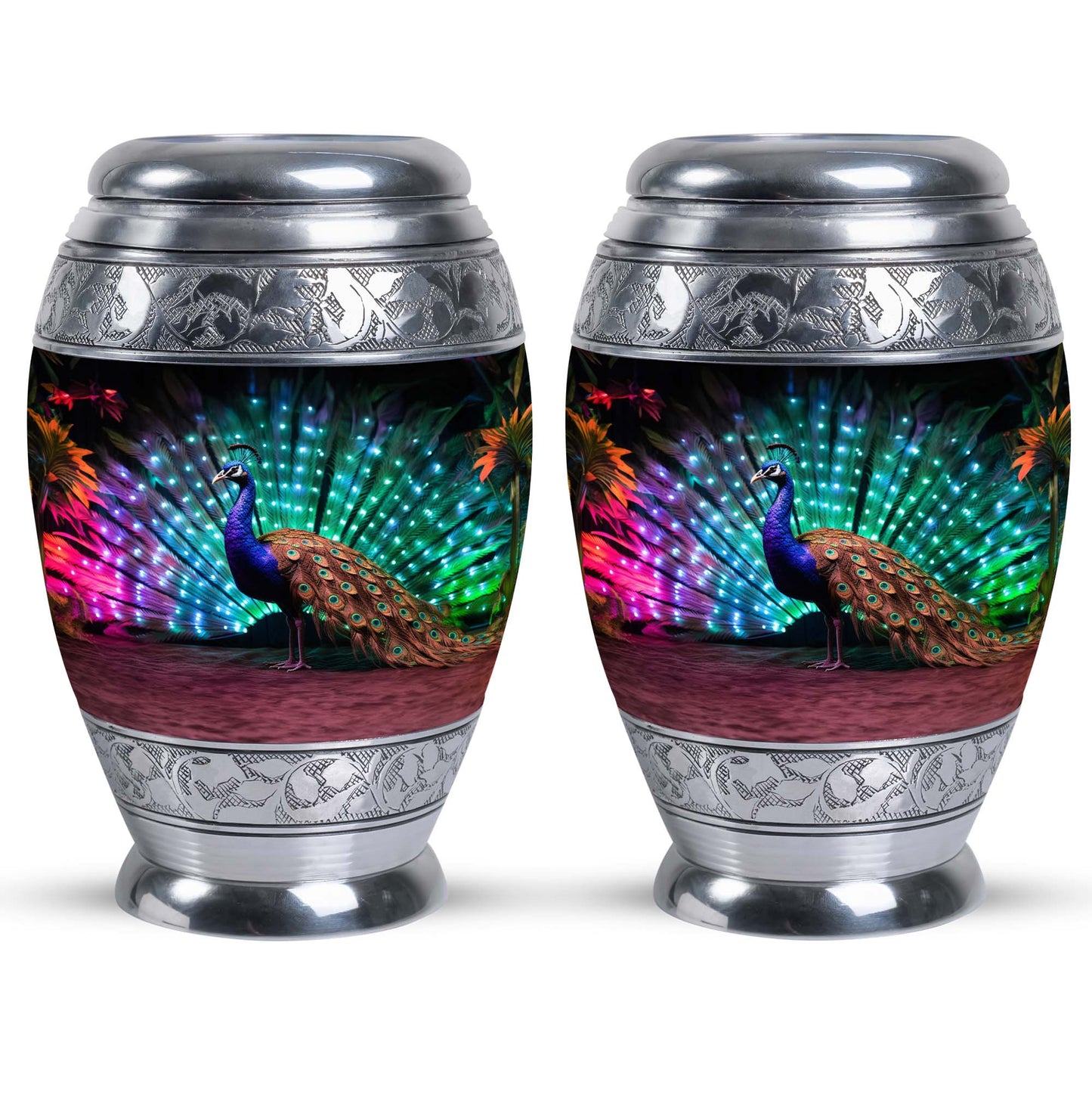 Classic 3-inch Peacock Cremation Urn, large aluminium urn
