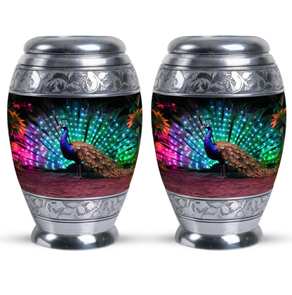 Classic 3-inch Peacock Cremation Urn, large aluminium urn