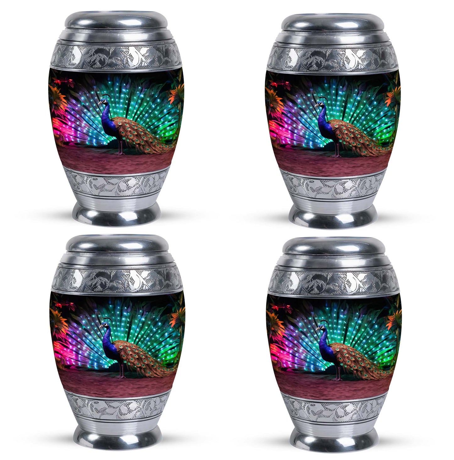 Classic 3-inch Peacock Cremation Urn, large aluminium urn
