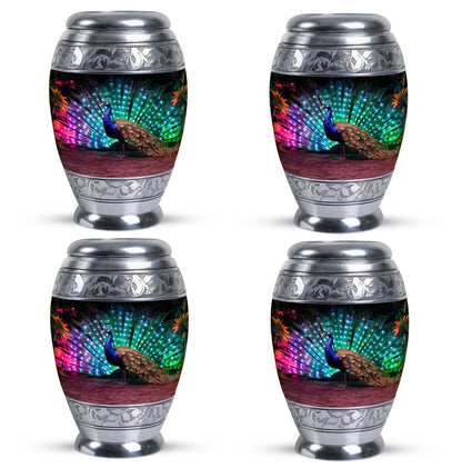 Classic 3-inch Peacock Cremation Urn, large aluminium urn