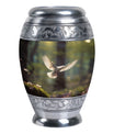 Dove flying Memorial Urn , made from Aluminium.