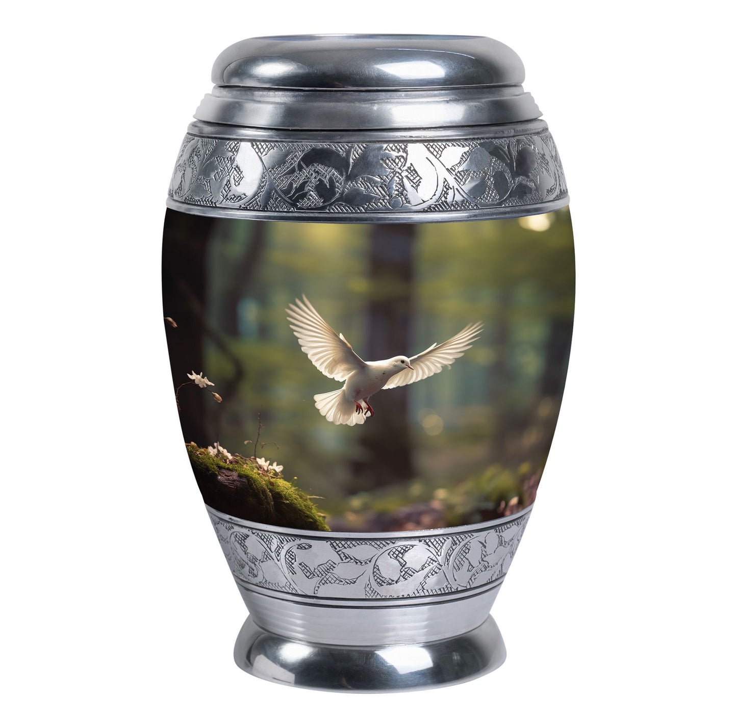 Dove flying Memorial Urn , made from Aluminium.