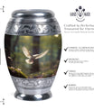 Dove flying Memorial Urn , made from Aluminium.