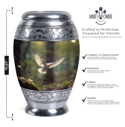 Dove flying Memorial Urn , made from Aluminium.