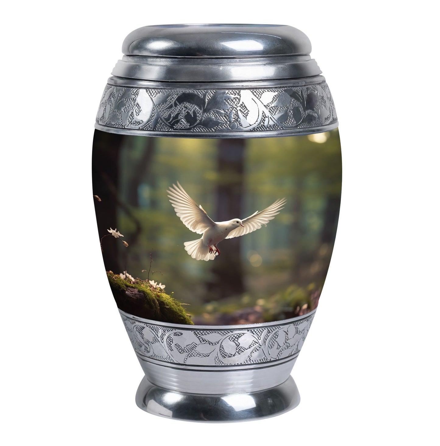 Dove flying Memorial Urn , made from Aluminium.
