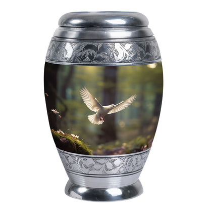 Dove flying Memorial Urn , made from Aluminium.