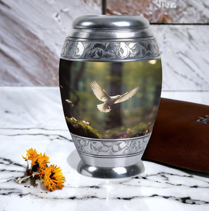 Dove flying Memorial Urn , made from Aluminium.