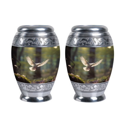 Dove flying Memorial Urn , made from Aluminium.