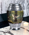 Dove flying Memorial Urn , made from Aluminium.