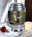 Dove flying Memorial Urn , made from Aluminium.