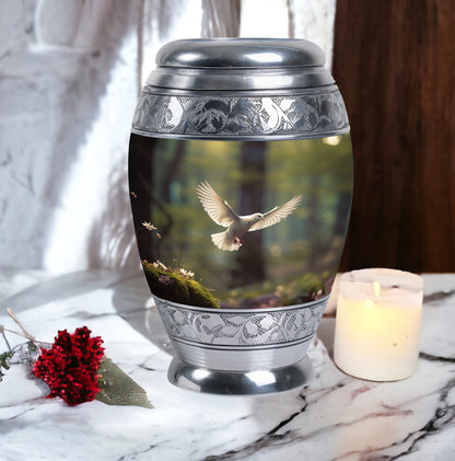 Dove flying Memorial Urn , made from Aluminium.