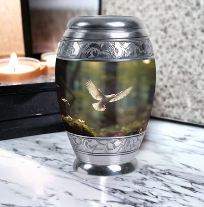 Dove flying Memorial Urn , made from Aluminium.