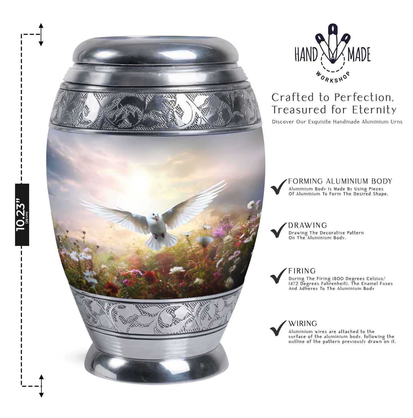 Dove Urn for Ashes in Classic Design, Large Aluminium.