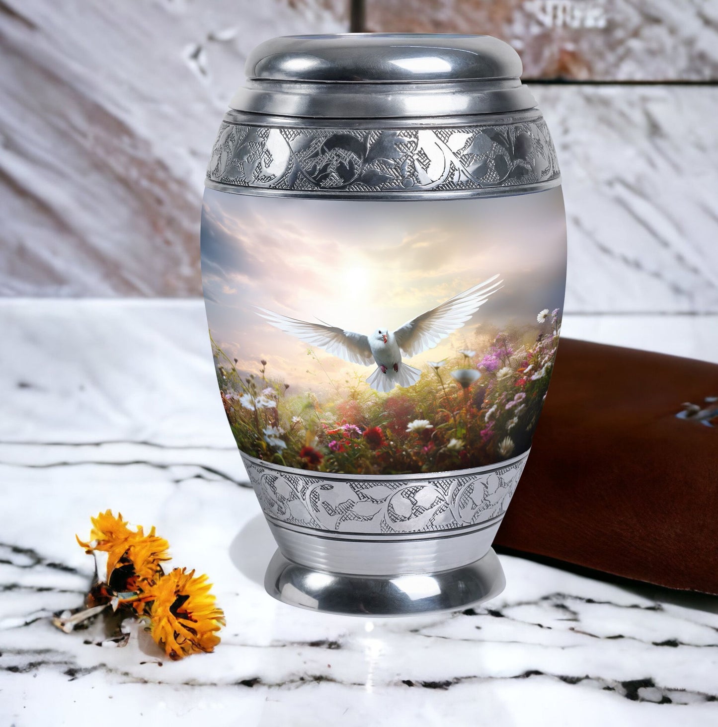 Dove Urn for Ashes in Classic Design, Large Aluminium.