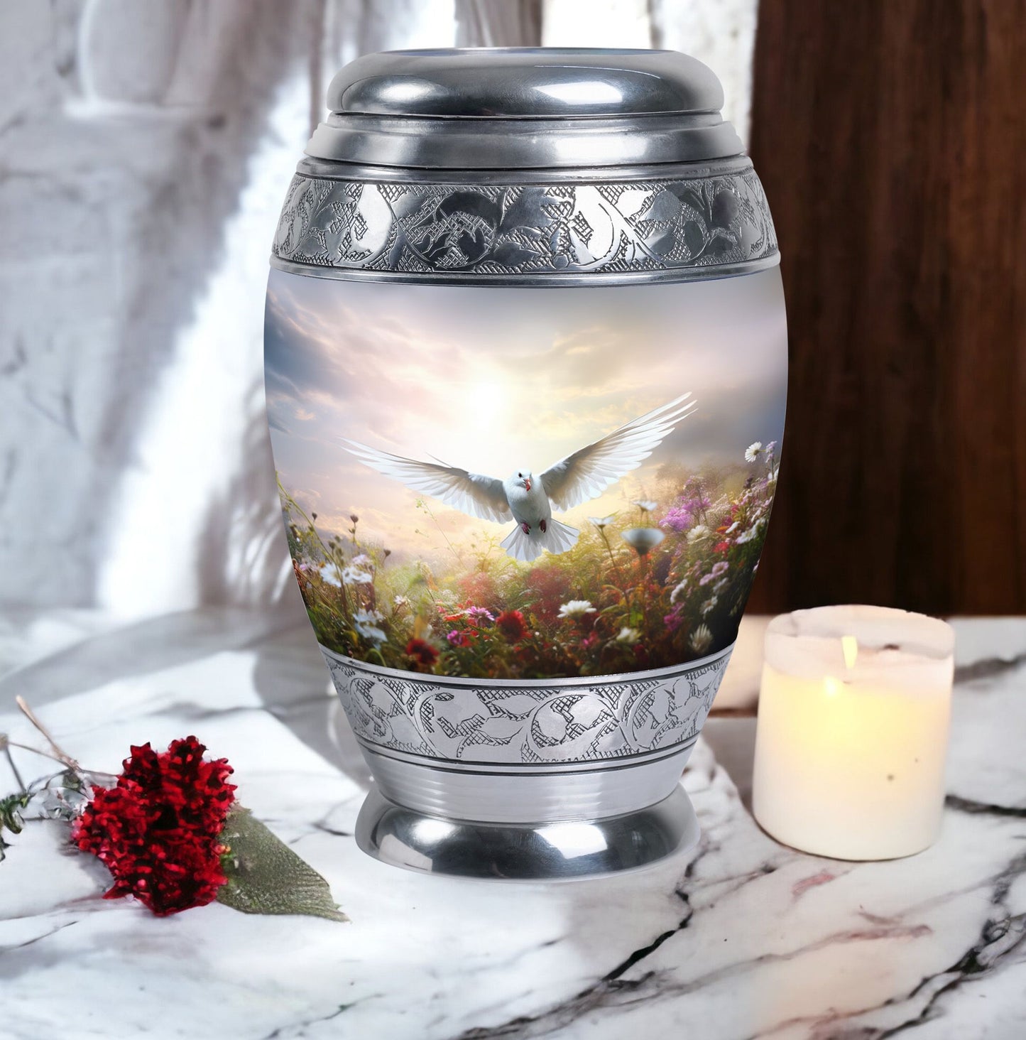 Dove Urn for Ashes in Classic Design, Large Aluminium.