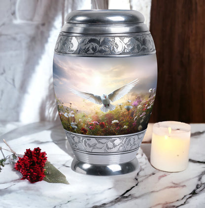 Dove Urn for Ashes in Classic Design, Large Aluminium.