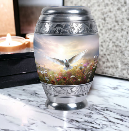Dove Urn for Ashes in Classic Design, Large Aluminium.