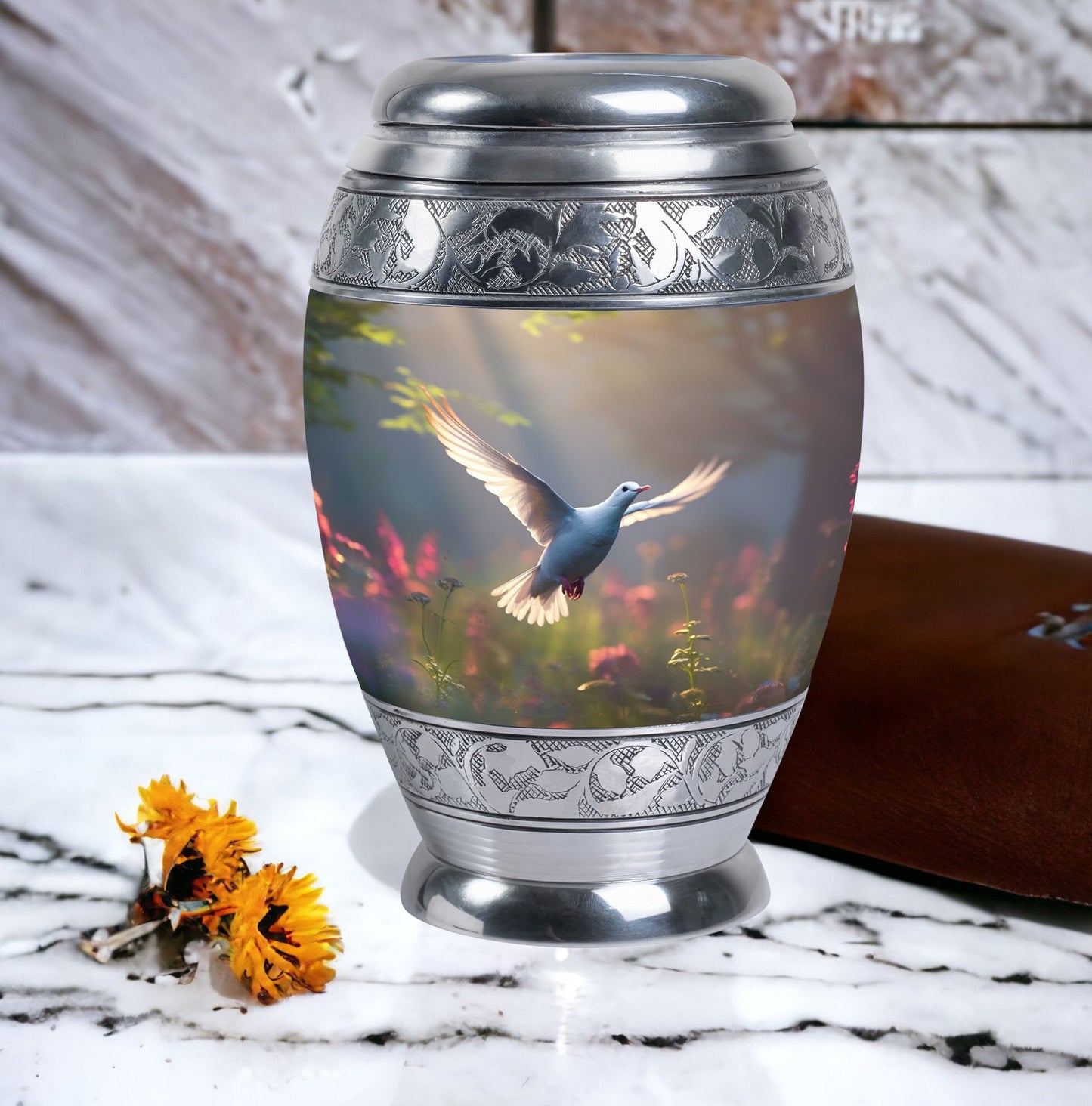 Dove Urn, 3 Inch Large Aluminium Cremation Urn.