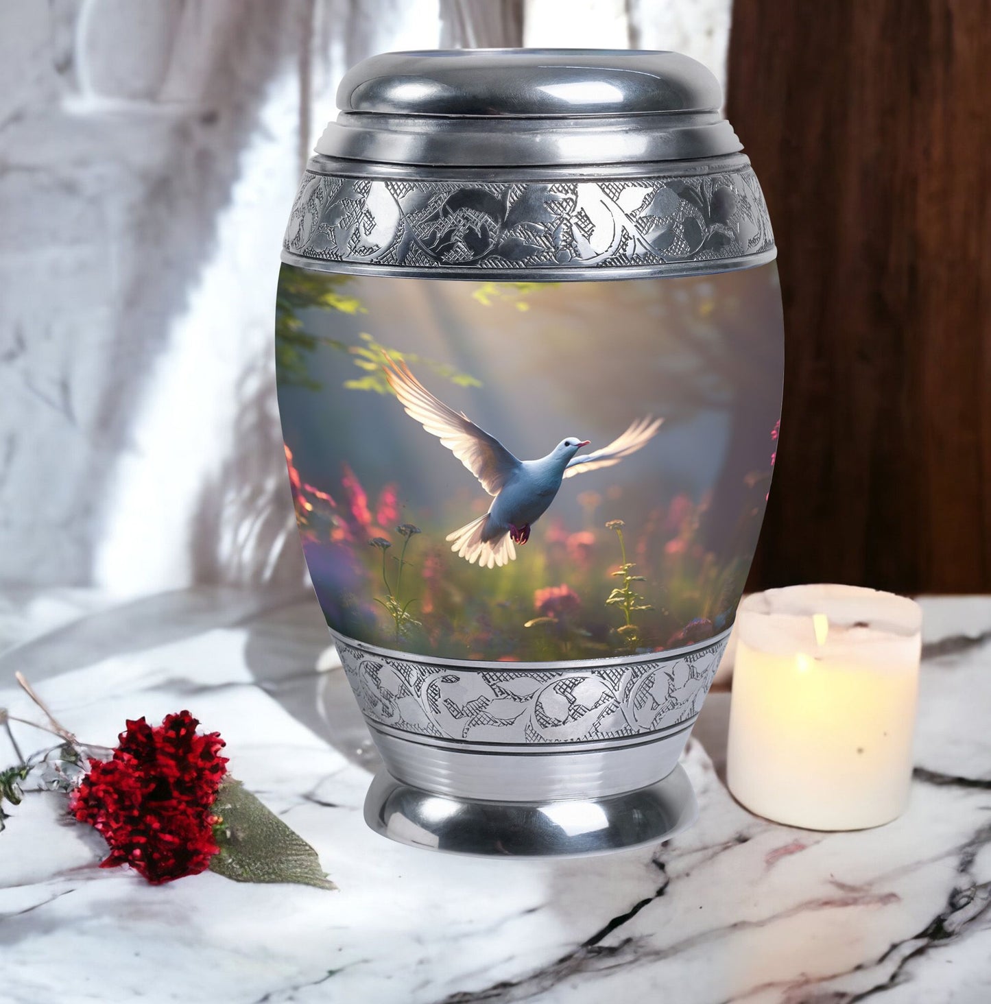 Dove Urn, 3 Inch Large Aluminium Cremation Urn.
