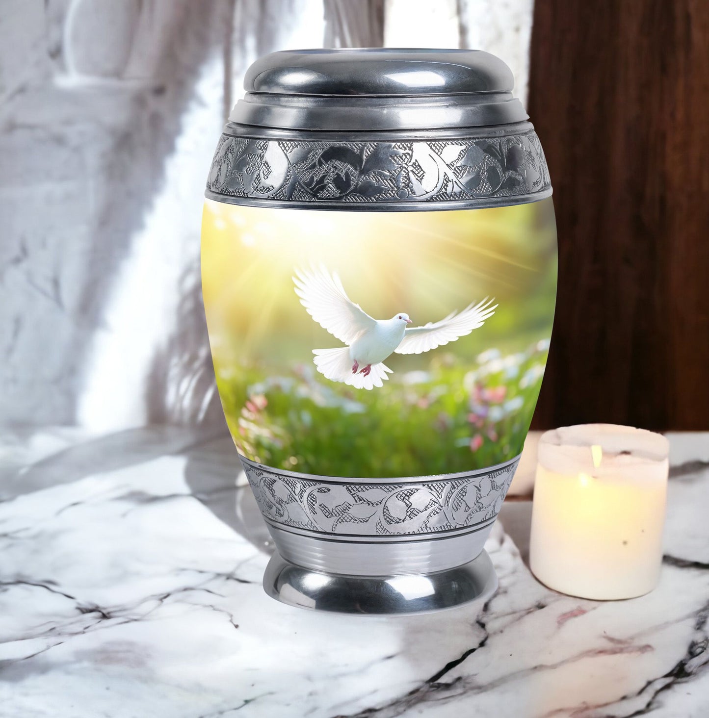Eternal Peace Dove Urn, aluminium large urn