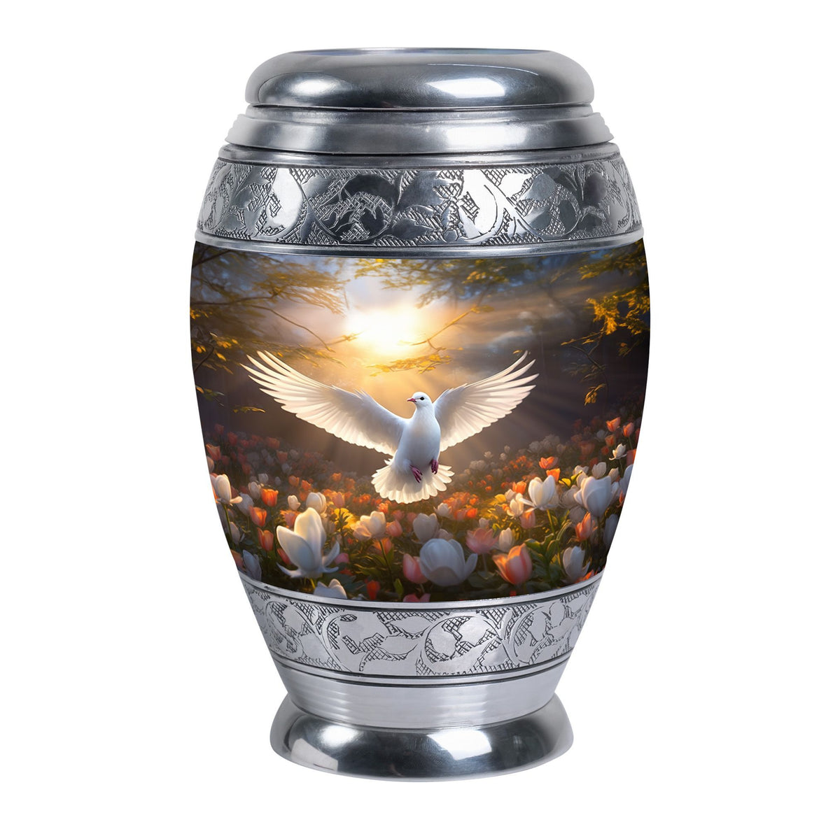 Dove Memorial Urn, classic aluminium cremation urn for ashes