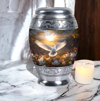 Dove Memorial Urn, classic aluminium cremation urn for ashes