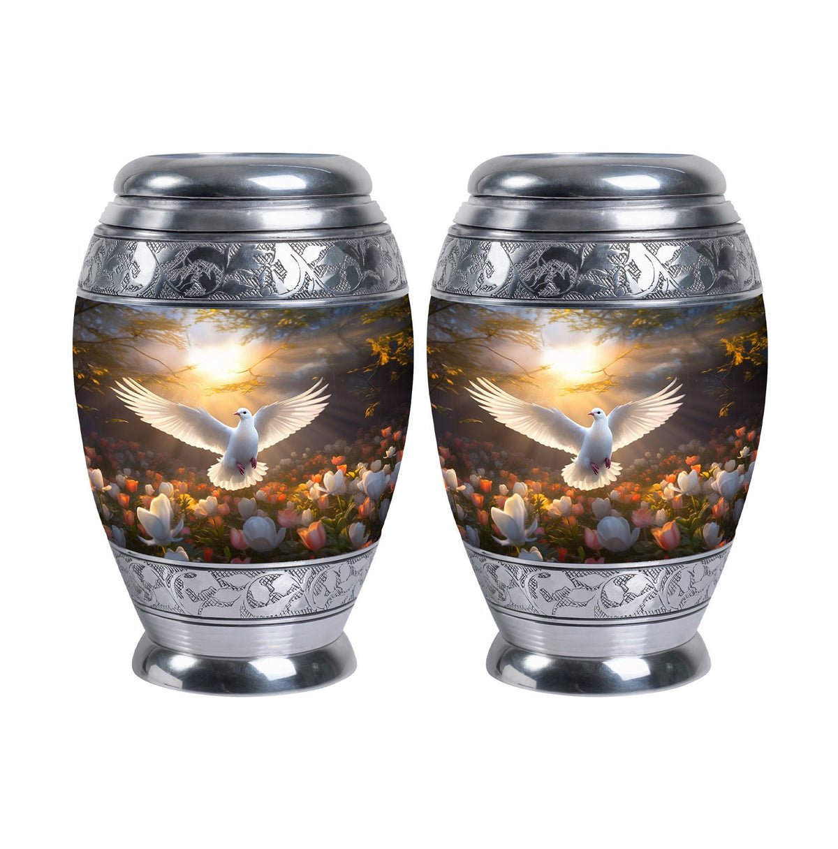 Dove Memorial Urn, classic aluminium cremation urn for ashes